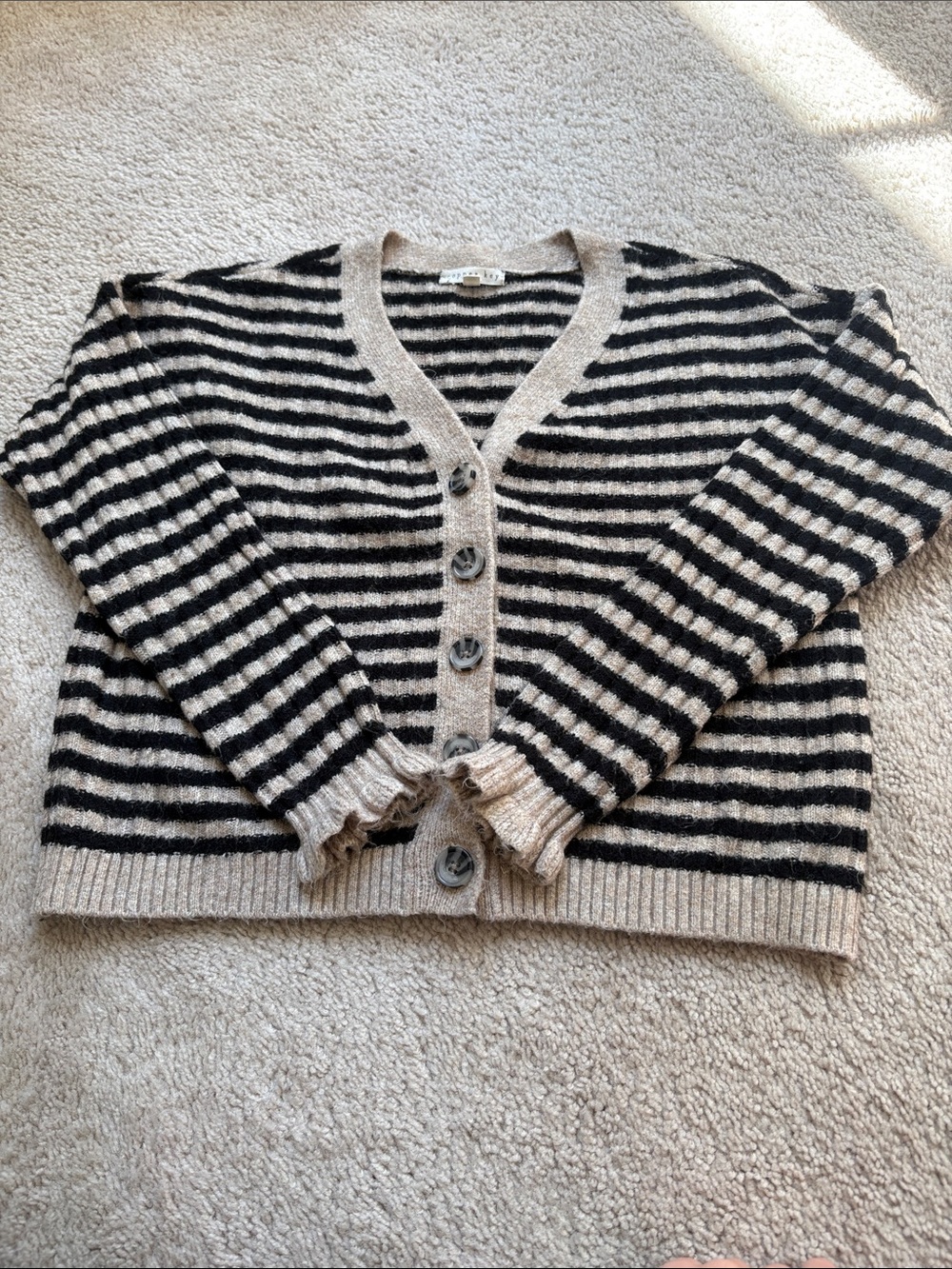 Copper Key Black and Cream Striped V-Neck Button Cardigan